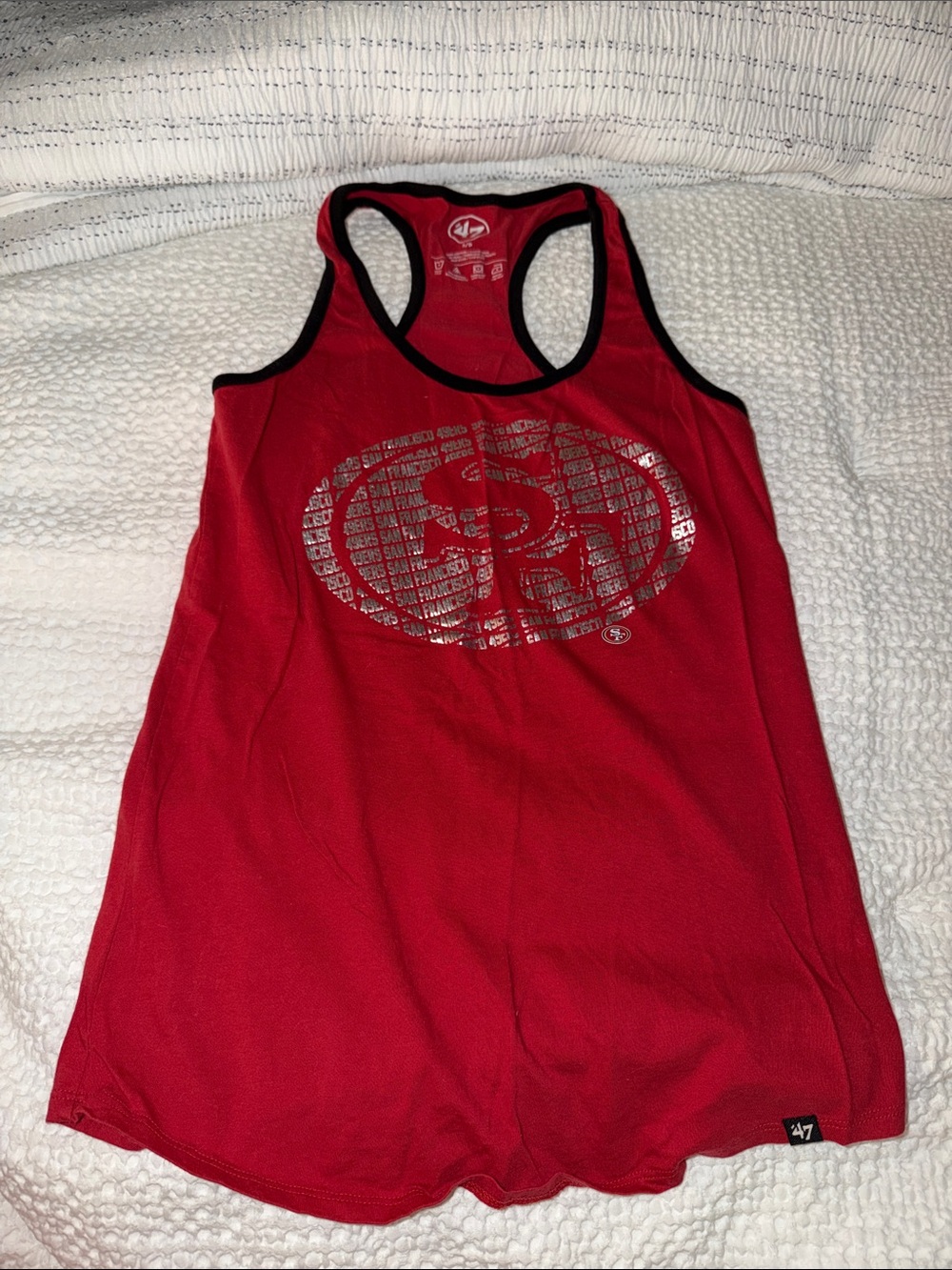 47 Women's Red Racerback 49ers Tank with Silver Graphic and Black Trim